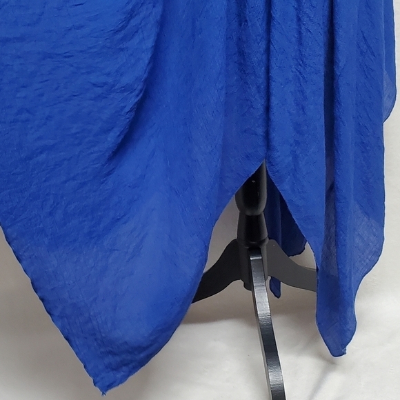 VINTAGE Cobalt Blue Asymmetric Sharkbite Hem V-neck Tie-Waist Gossamer Dress XL - Picture 10 of 16